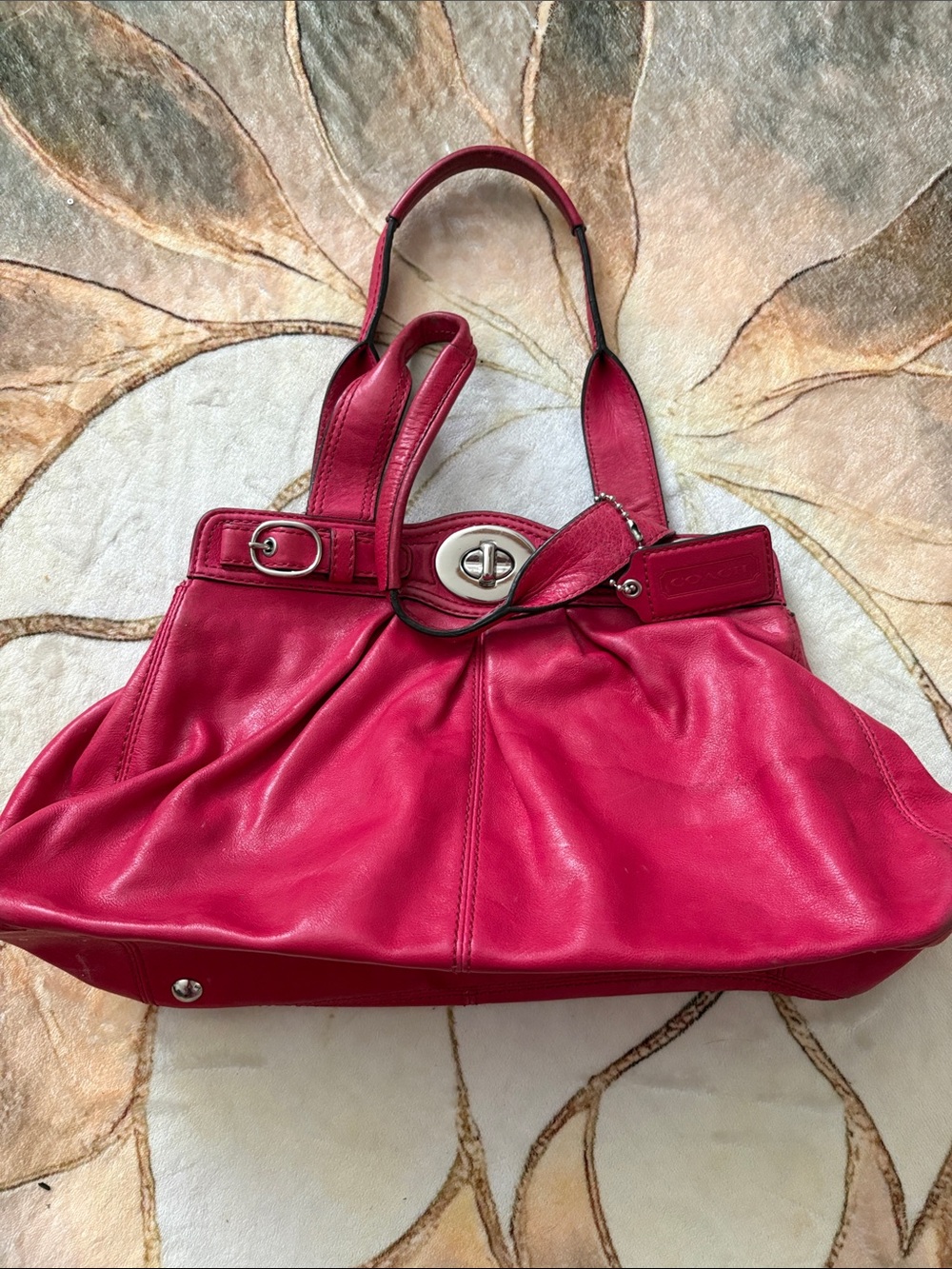 Coach Bright Pink Leather Shoulder Bag with Silver-Tone Turnlock